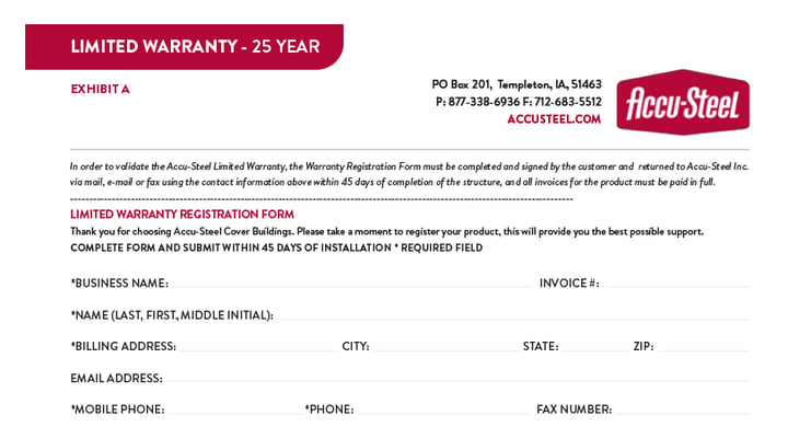 Accu-Steel 25 Year Limited Warranty Image